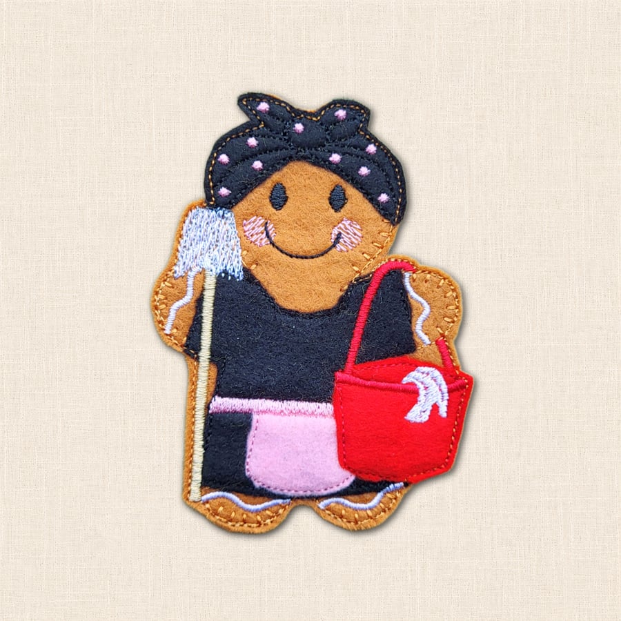 Mrs Mop Gingerbread Decoration - Embroidered Cleaner Character