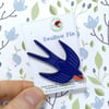 Swallow Pin Badge, Wooden Bird Brooch, Flying Bird Badge
