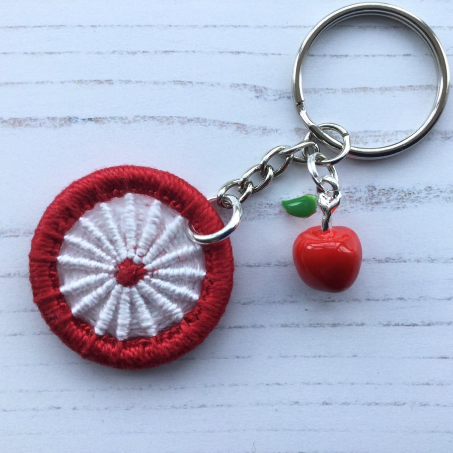 Keyring with Dorset Button and Apple Charm