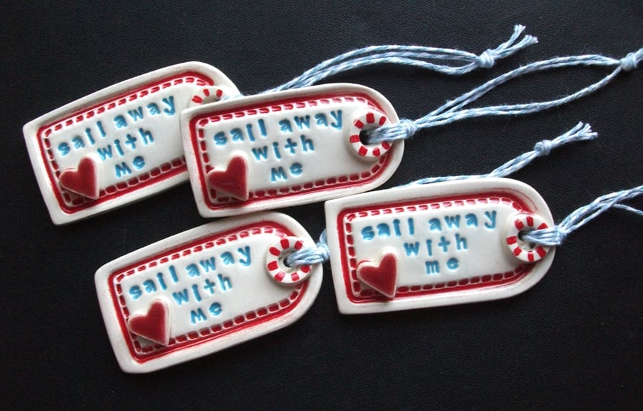 Teeny tag Sail away with me ceramic hanging decoration