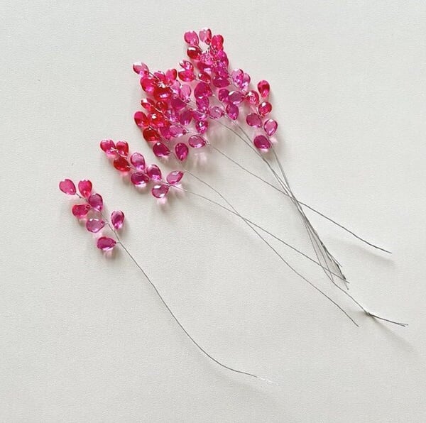 FS21S (mixed rose pink) 10 Stems Handmade Crystal Bead Leaf Sprays