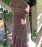 Hand woven art yarn scarf in green and purple - Image 3