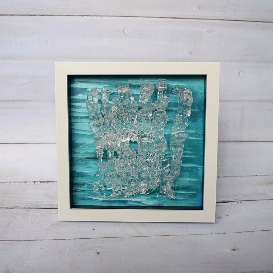Handmade Waves inspired Fused Glass Wall Art. Housewarming gift decor.