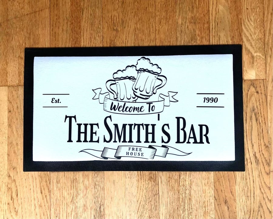 Personalised Bar Runner Home Bar Mat -Welcome To The (name) Bar