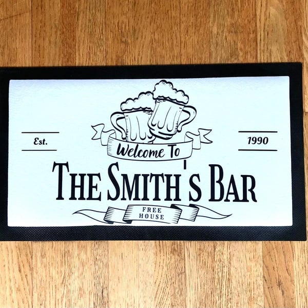 Personalised Bar Runner Home Bar Mat -Welcome To The (name) Bar