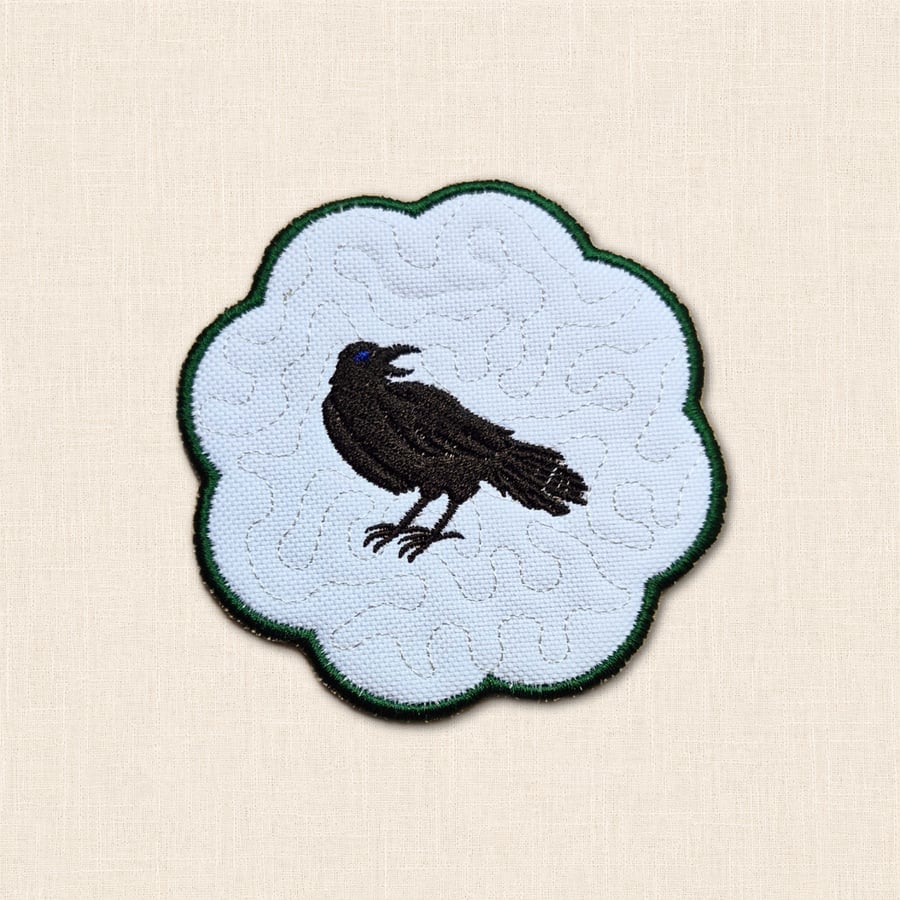Raven Candle Coaster - Embroidered Gothic Bird Home Decor