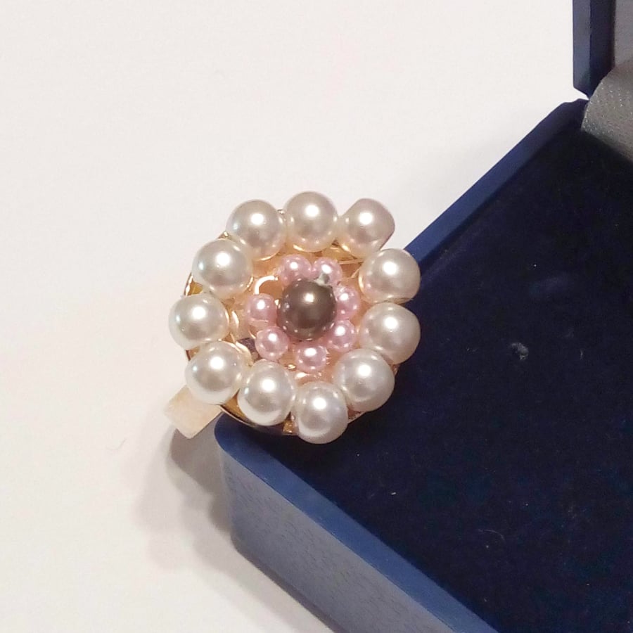 Ladies Beaded Pearl Adjustable Statement Ring, Pearl Ring, Gift for Her