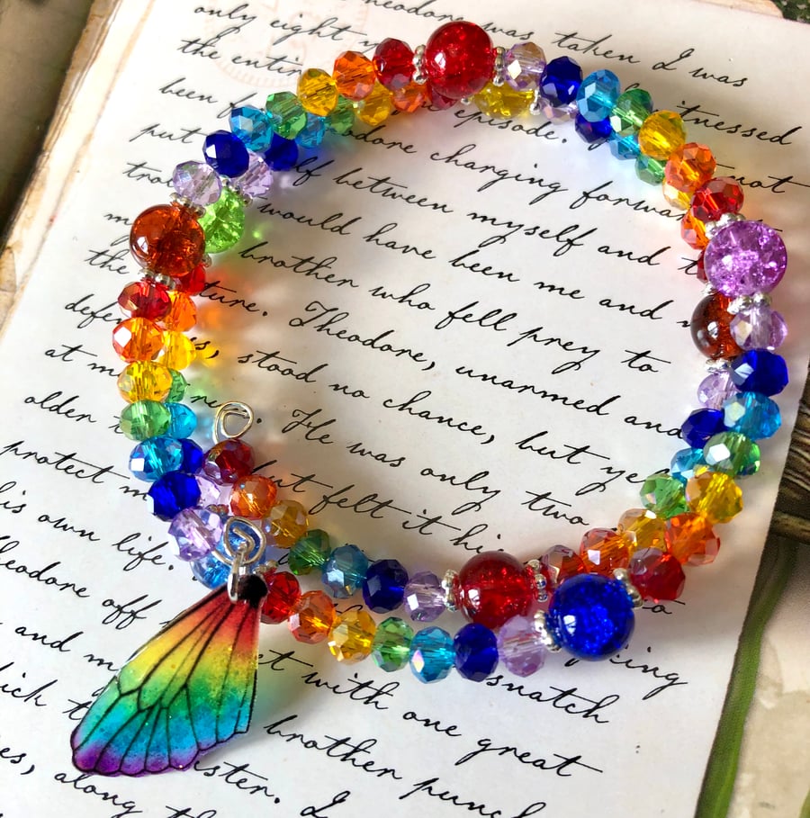 Rainbow Beaded Fairy Wing Wrap Bracelet