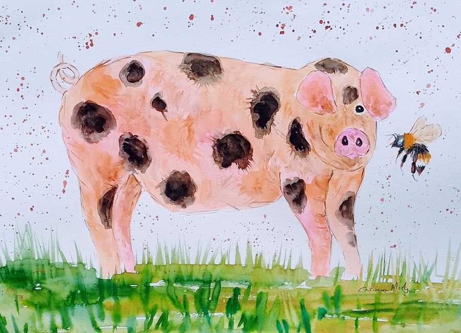 Spotty Pig 2 Greeting card 5" x 7" " Let's bee Friends"!