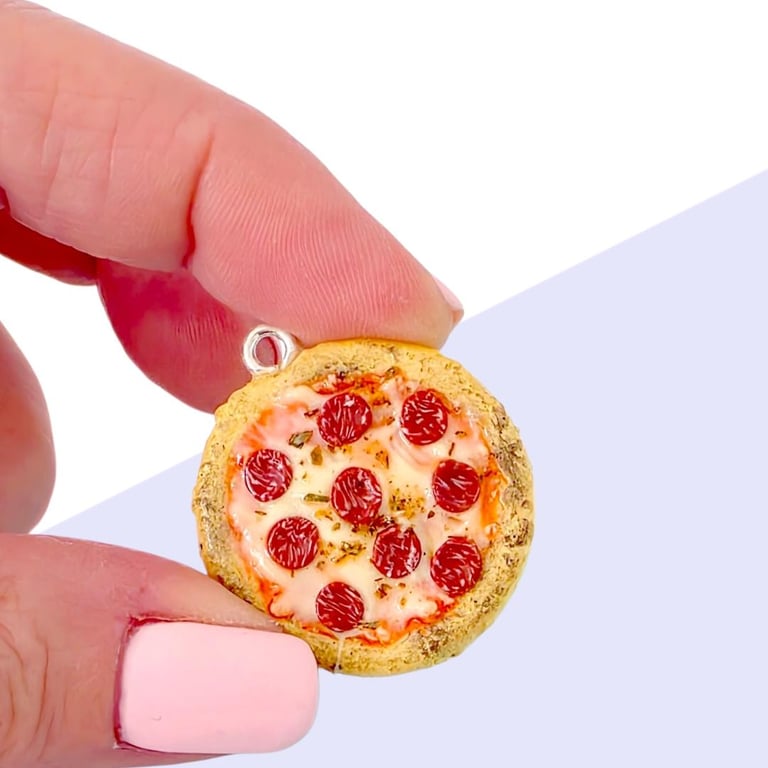 Polymer Clay Pizza Keychain Cute Handmade Mini Food Keyring Novelty Bag Charm