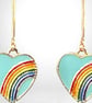 ENAMEL HEART EARRINGS Pink blue gold plated drop bar - Image 6