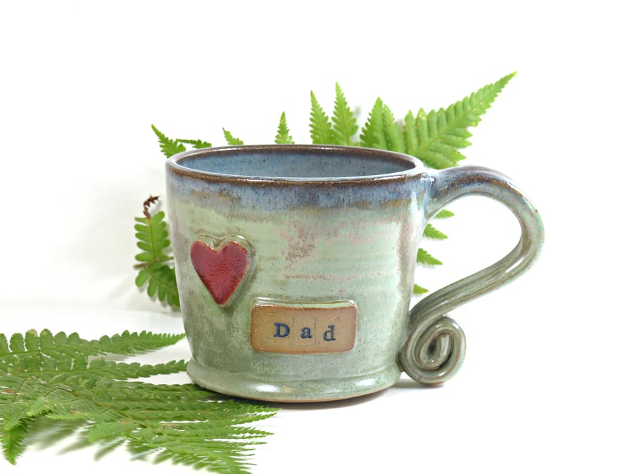 Dad Mug Red Heart - Buff Handmade Wheelthrown Stoneware Pottery UK