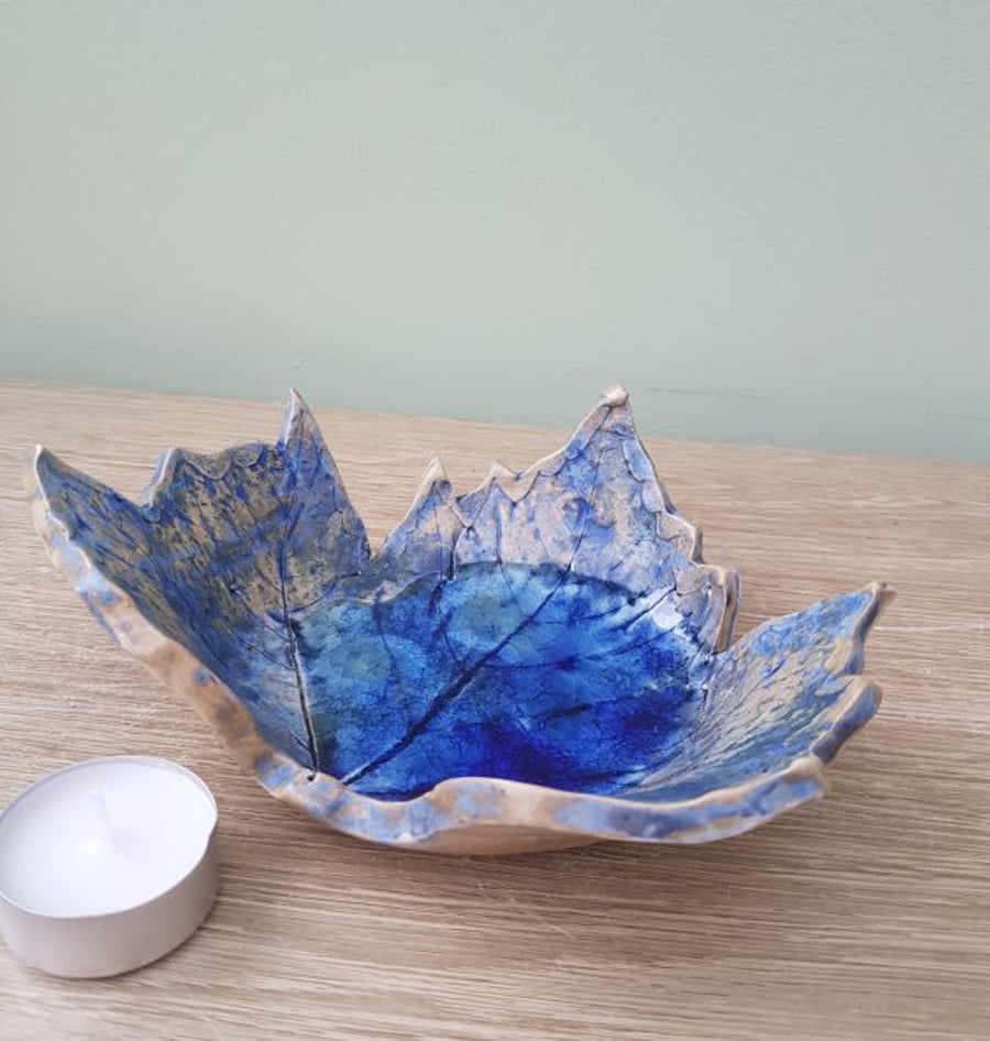 Blue Leaf Ceramic Bowl Dish