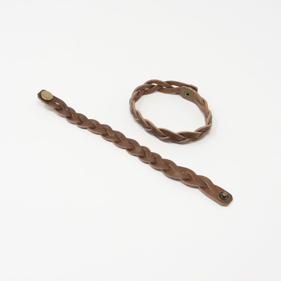 Brown leather plaited wristband