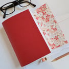 Red Leather Spring Blossom Journal, Notebook or Sketchbook, Chiyogami Paper, A6