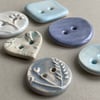Buttons handmade Mixed set of Six ceramic pastel blue buttons