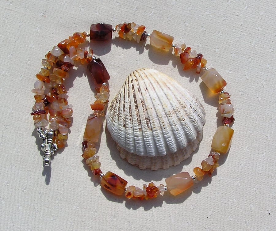 Orange Carnelian Crystal Gemstone Chunky Statement Necklace "Valour"