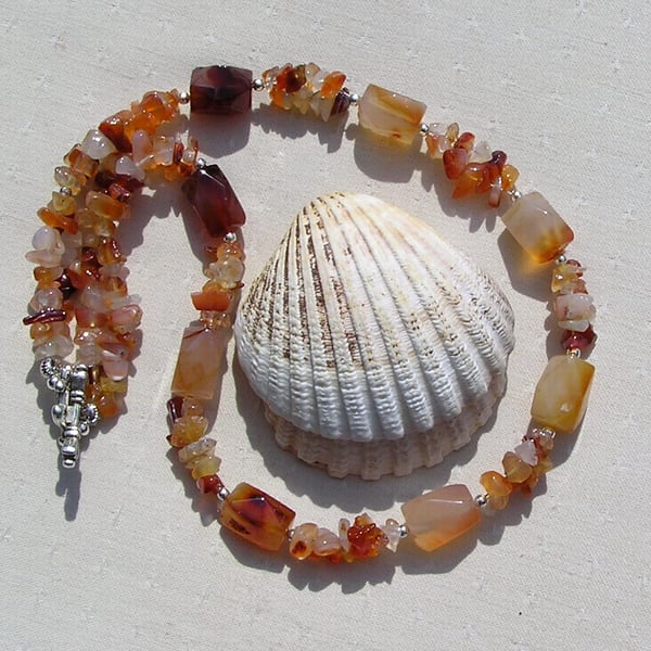 Orange Carnelian Crystal Gemstone Chunky Statement Necklace "Valour"