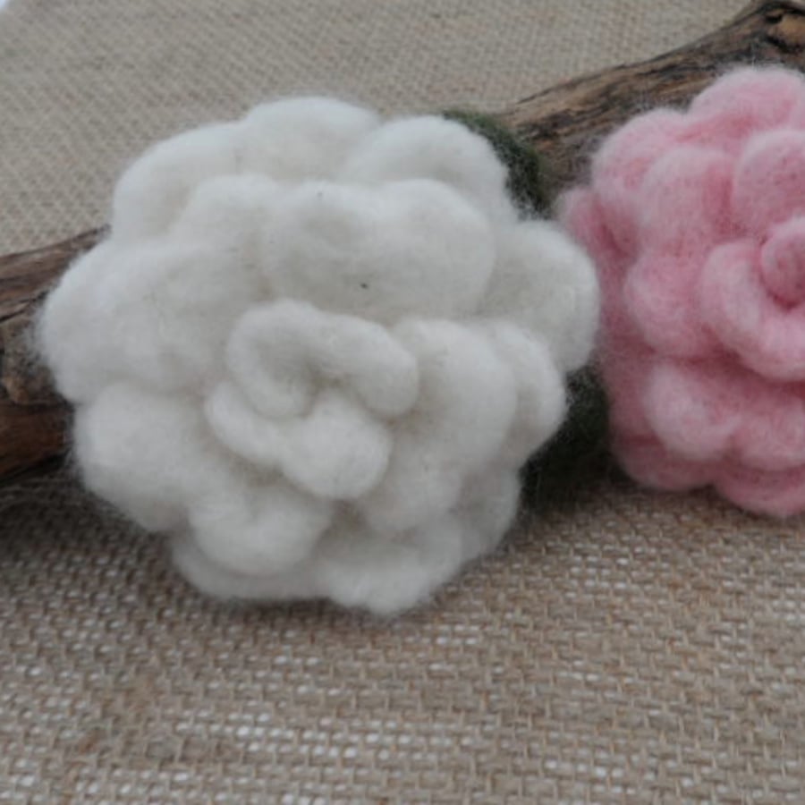 Needle felted rose corsage (white), Sale
