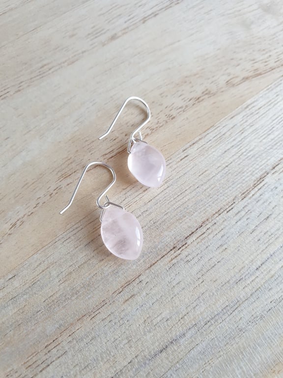 Sterling silver rose quartz drop earrings