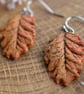 Handmade Ceramic Earrings, Painted Autumn Oak Leaves, Orange and Brown Dangle Le - Image 9