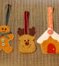 Festive felt decoration trio, Reindeer, Gingerbread person, Gingerbread house - Image 5