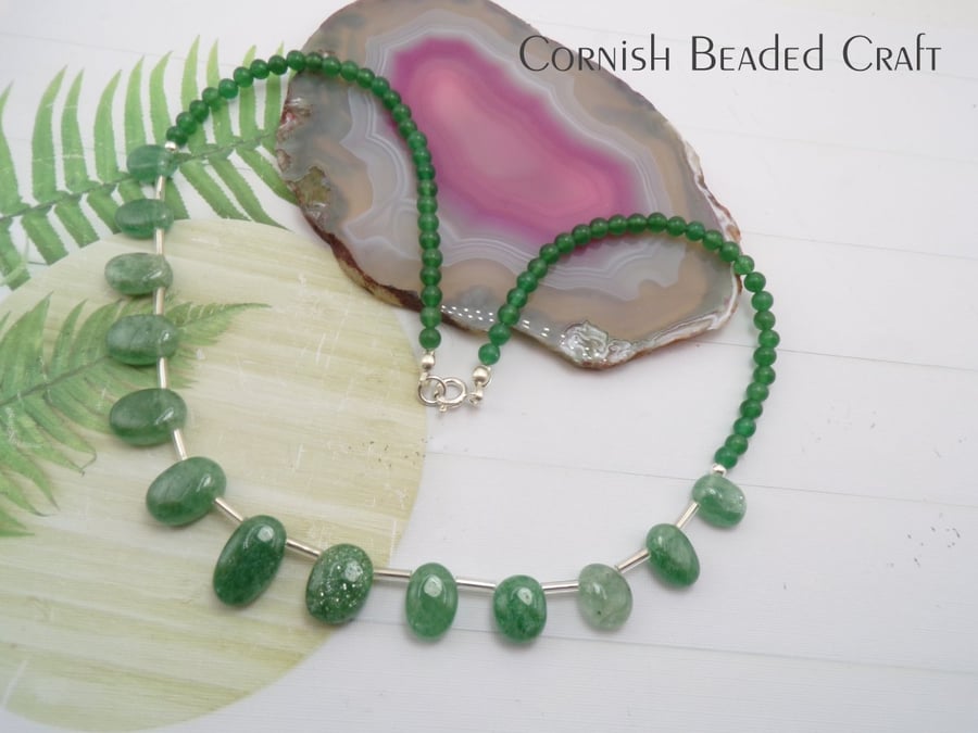 SALE - Dainty Green Aventuriune & Sterling Silver Necklace.