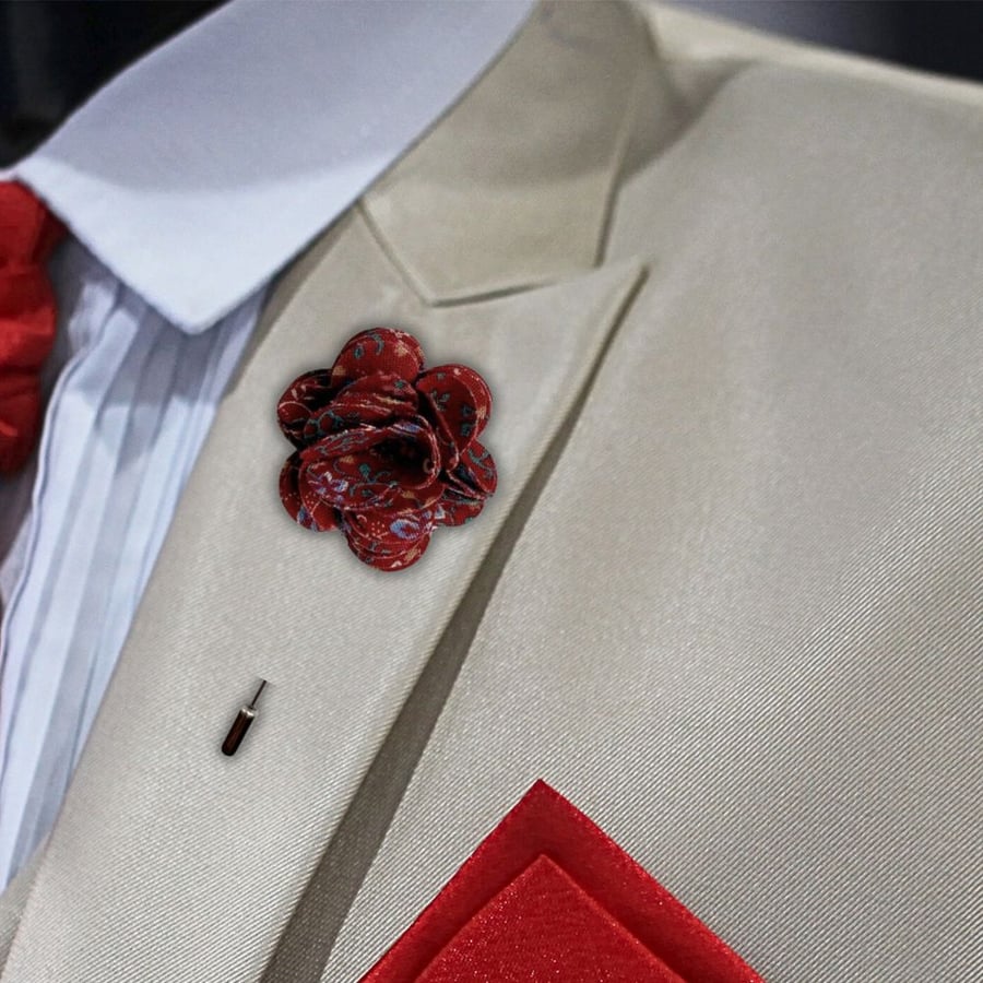 Flower Lapel Pin, Red Flower, Wedding Buttonhole