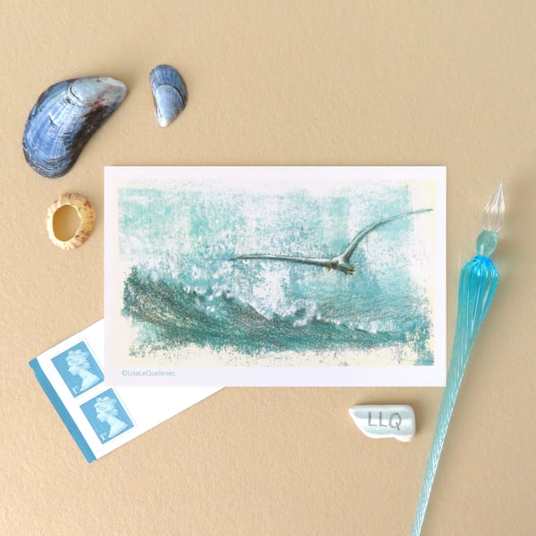 Gull and ocean surf blank notelet card plastic free cello free