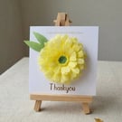 3d yellow crepe paper gerbera thankyou card, handmade floral keepsake