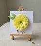 3d yellow crepe paper gerbera thankyou card, handmade floral keepsake