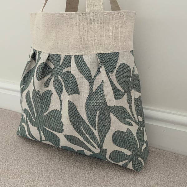 Beautiful Pleated Tote Bag, Patterned Fabric, Linen, Handbag, Day Bag