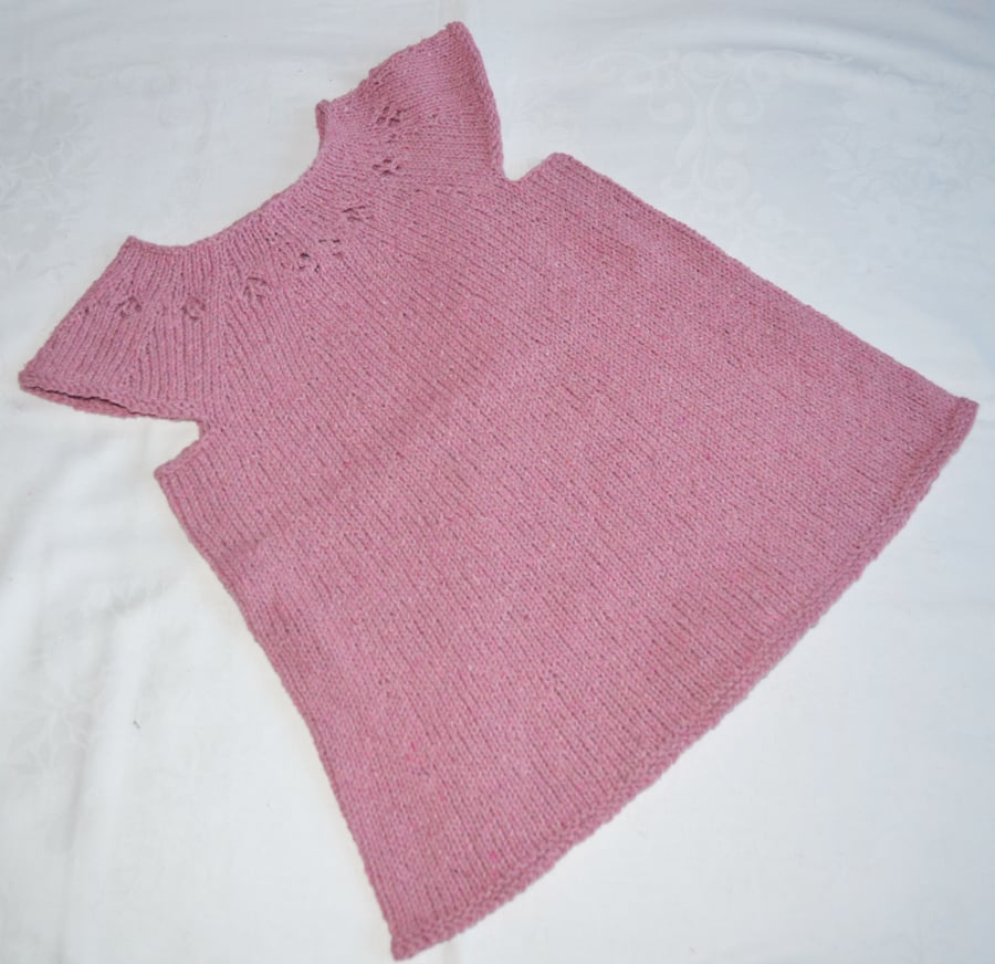 Hand Knitted Baby Summer Dress Pink Recycled Cotton Acrylic 18 months