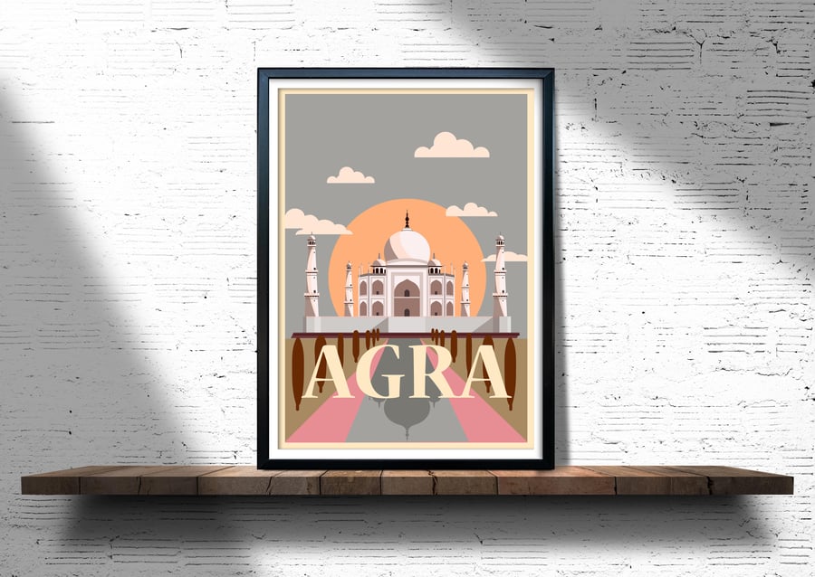 Agra retro travel poster, India travel poster