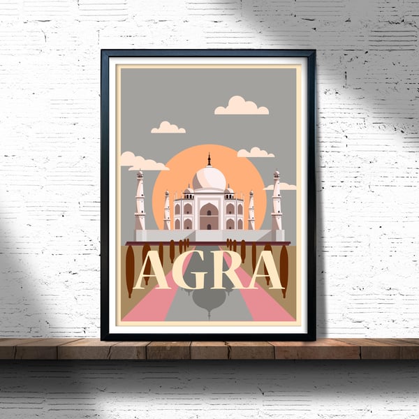 Agra retro travel poster, India travel poster