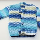 Babies Handknitted Jacket Cardigan, Blue, Aqua and White, 6 to 12 monthes, hm71