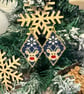 Dark blue handmade Christmas reindeer beadwork earrings