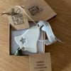 A little hug in a box porcelain bell with green bell Christmas decoration
