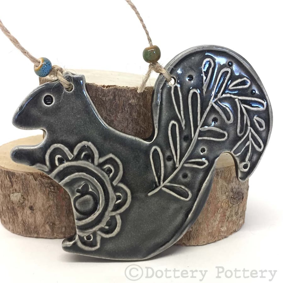 Ceramic grey squirrel decoration Pottery squirrel woodland creature