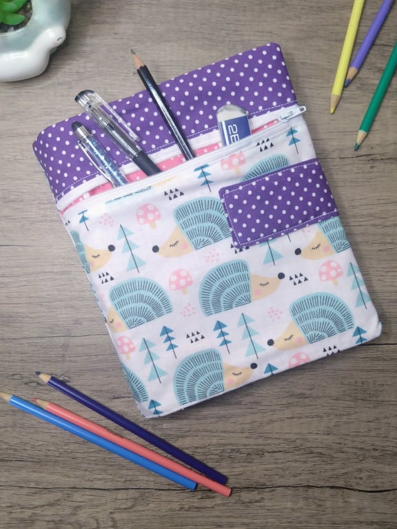 A5 hedgehog fabric sketchbook or notebook cover with sketchbook 