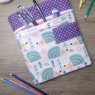 A5 hedgehog fabric sketchbook or notebook cover with sketchbook 