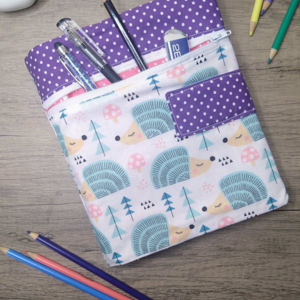 A5 hedgehog fabric sketchbook or notebook cover with sketchbook 