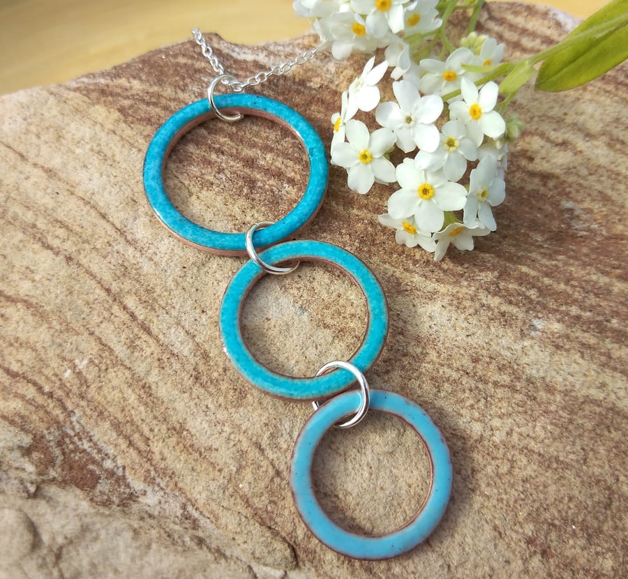 Turquoise Enamel Pendant Necklace, Blue Enamelled Pendant, Hope Enamels, Pendant