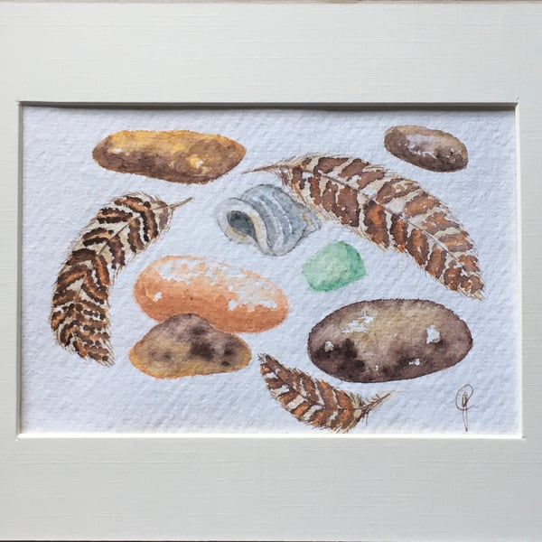 Original watercolour beach finds