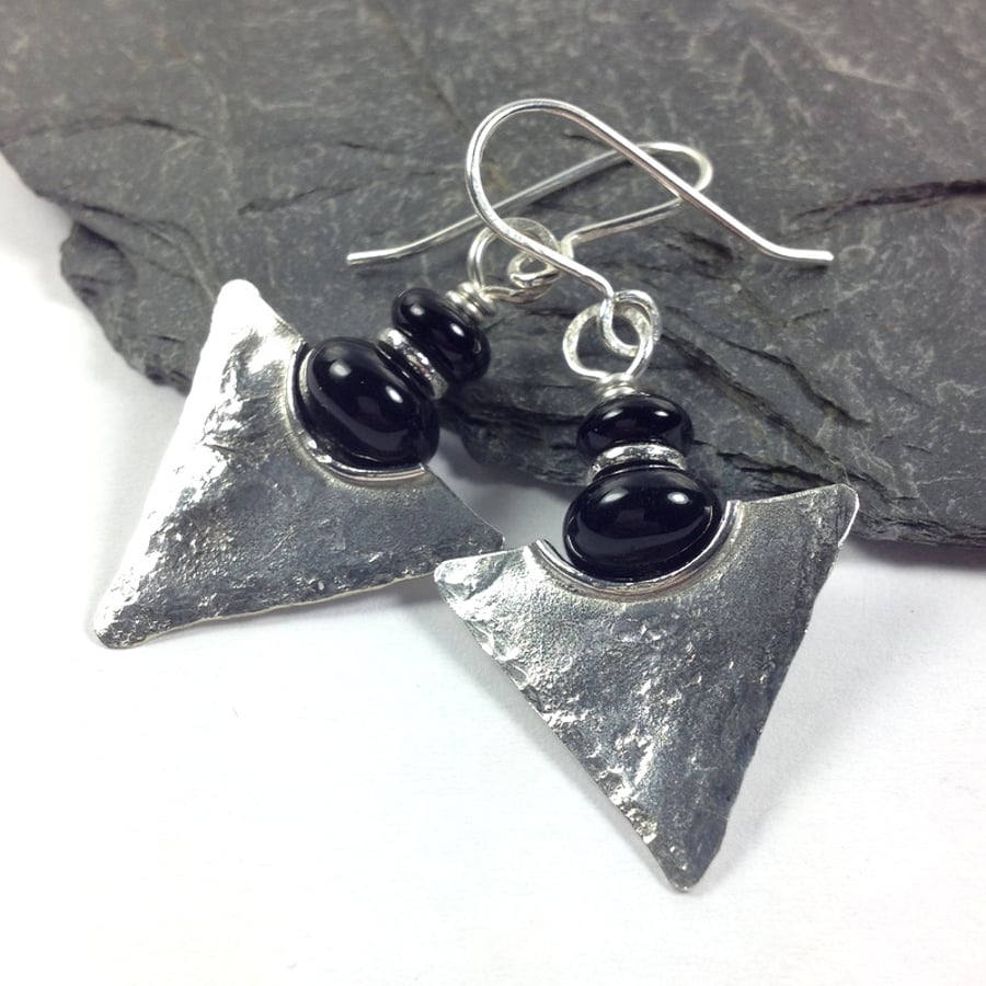 Silver and onyx tribal earrings