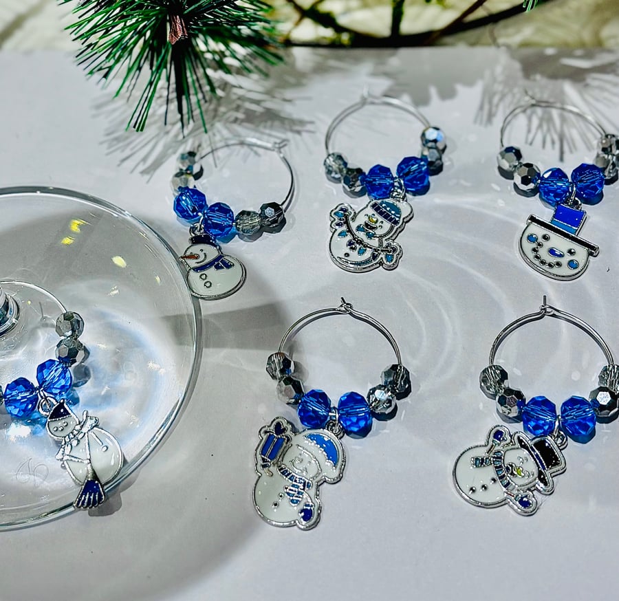 Snowman Wine Glass Charms, Gifts for wine lovers,