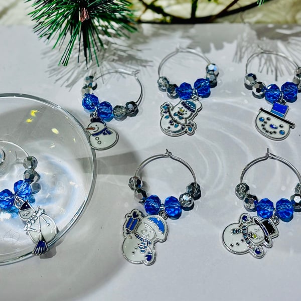Snowman Wine Glass Charms, Gifts for wine lovers,