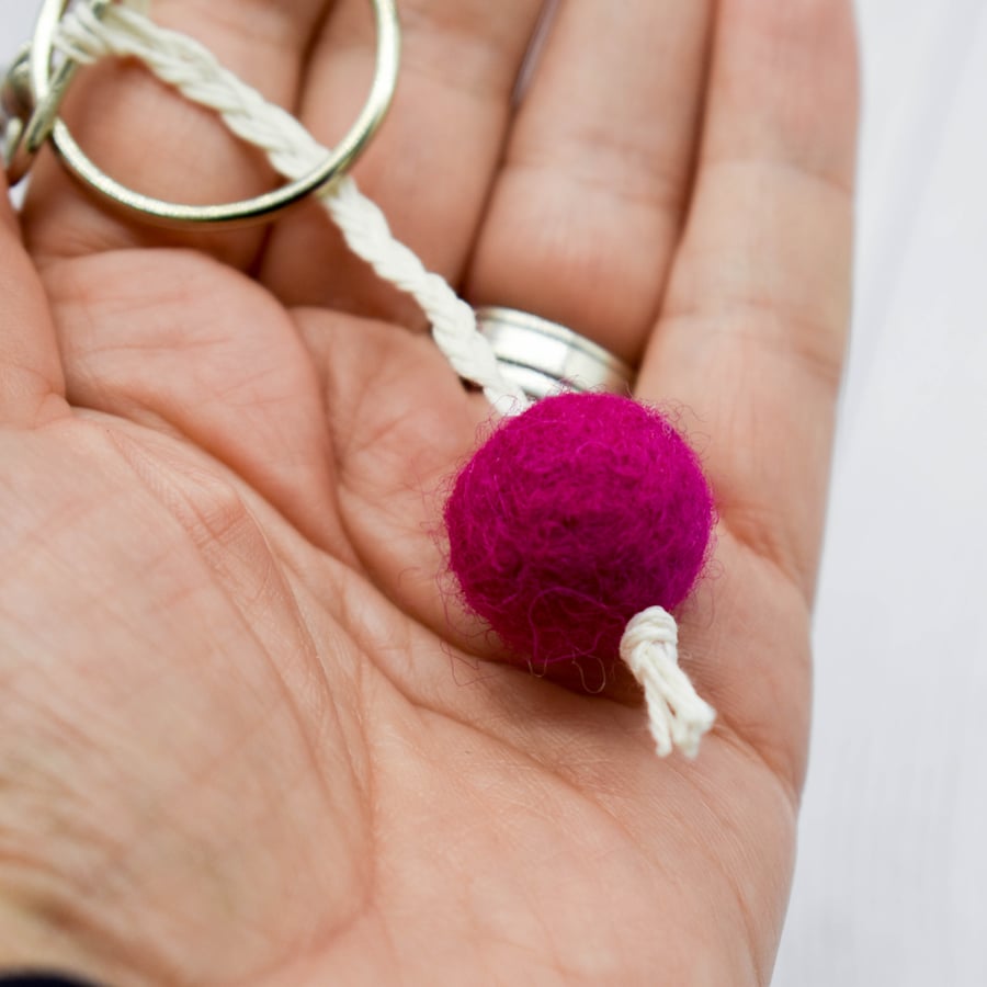 Felted bead Bag Charm - Key Ring Pink