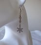 Pair of Dangly Snowflake Earrings with metal cube and rondelle beads  