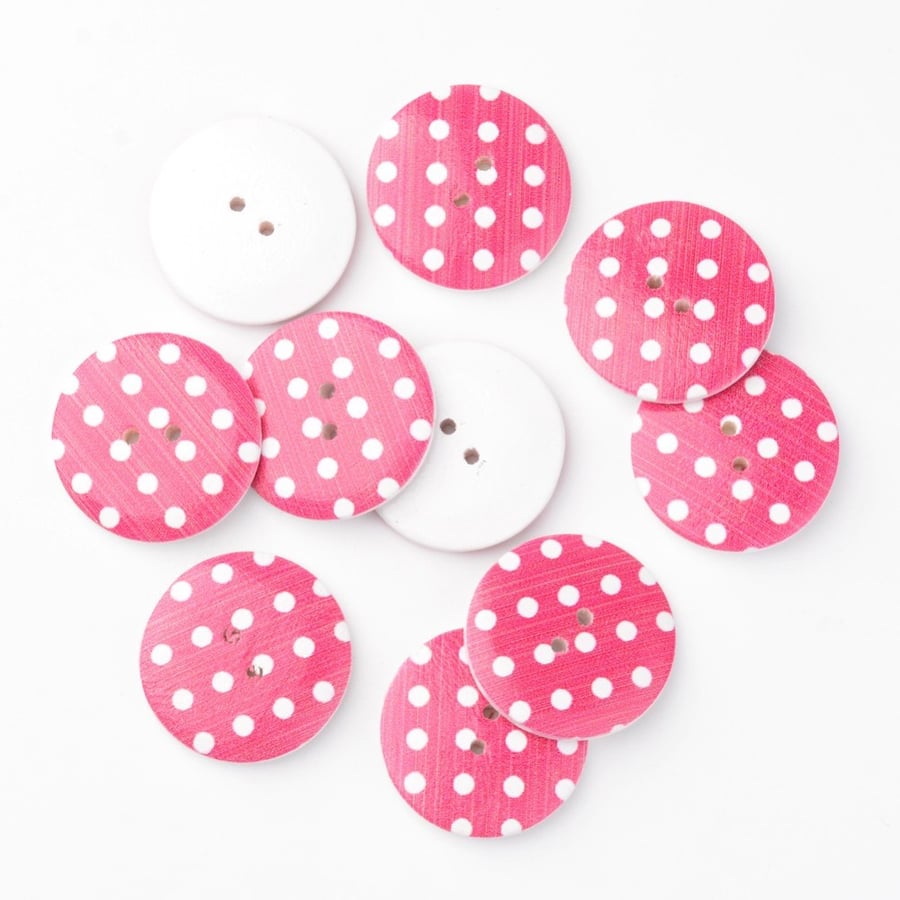 Fuschia Pink, 30mm, 3cm Round wooden buttons, Crafts, Large Buttons, x 5